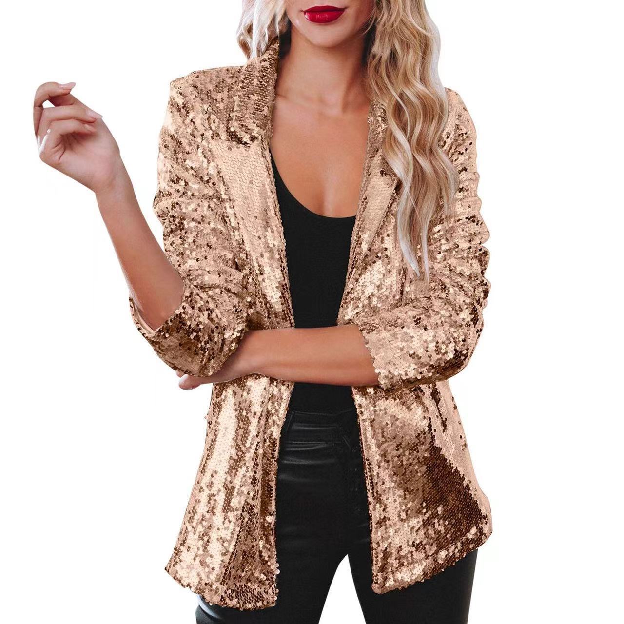 Damen Blazer Pailletten Glitzernd Elegant
