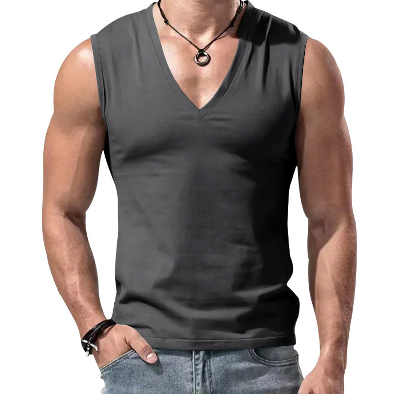 Herren T-Shirt V-Ausschnitt Ärmellos Weich Baumwolle