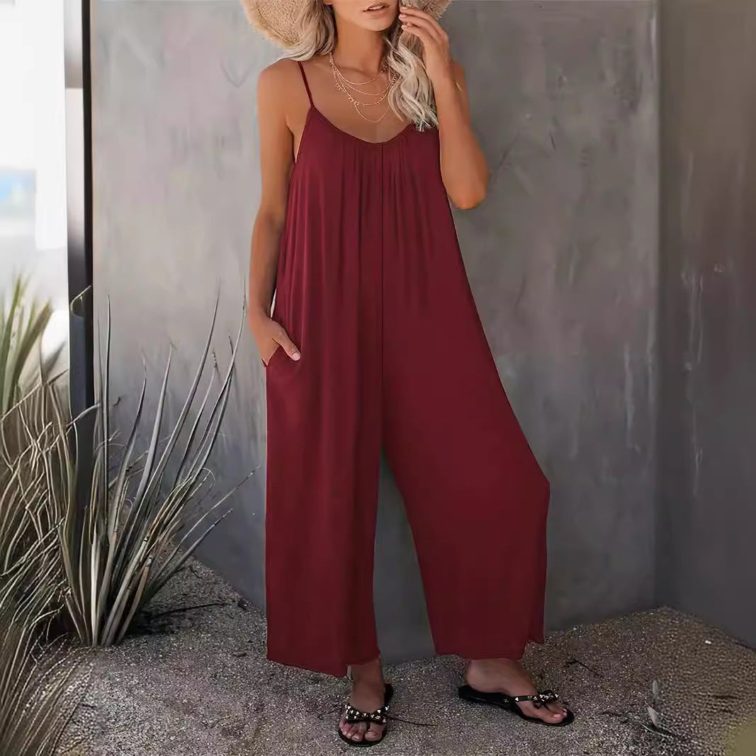 Damen Jumpsuit Leicht Fließend Mit Verstellbaren Trägern
