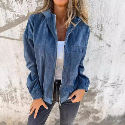 Damen Cordjacke Slim Fit mit Taschen Braun