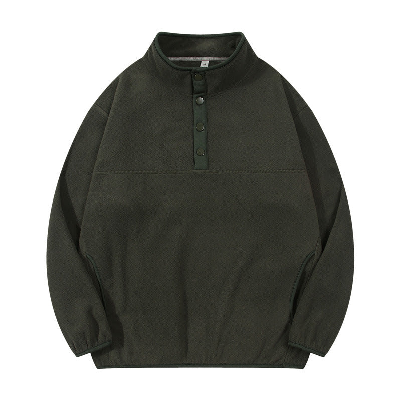 Herren Fleece-Pullover Stehkragen Druckknöpfe Warm