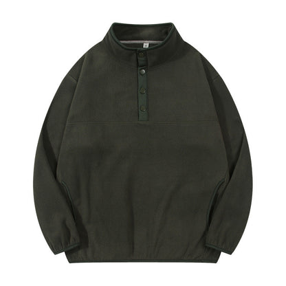 Herren Fleece-Pullover Stehkragen Druckknöpfe Warm