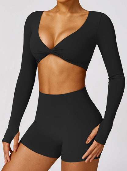 Frauen Crop Top Langarm Twist Detail Trendy