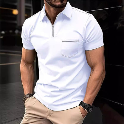 Herren Poloshirt Kurzarm mit Reißverschluss und Brusttasche Modern - BerlinGlamour