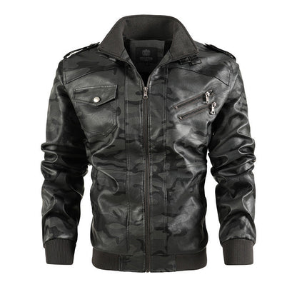 Lederjacke Herren Camouflage Style Schwarz