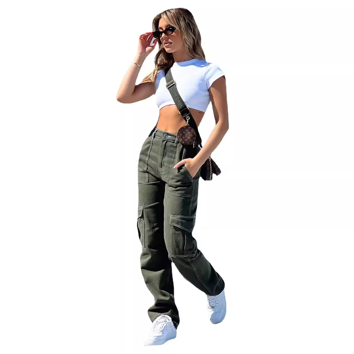 Damen Cargo-Hose Elastisch Praktisch Mit Taschen