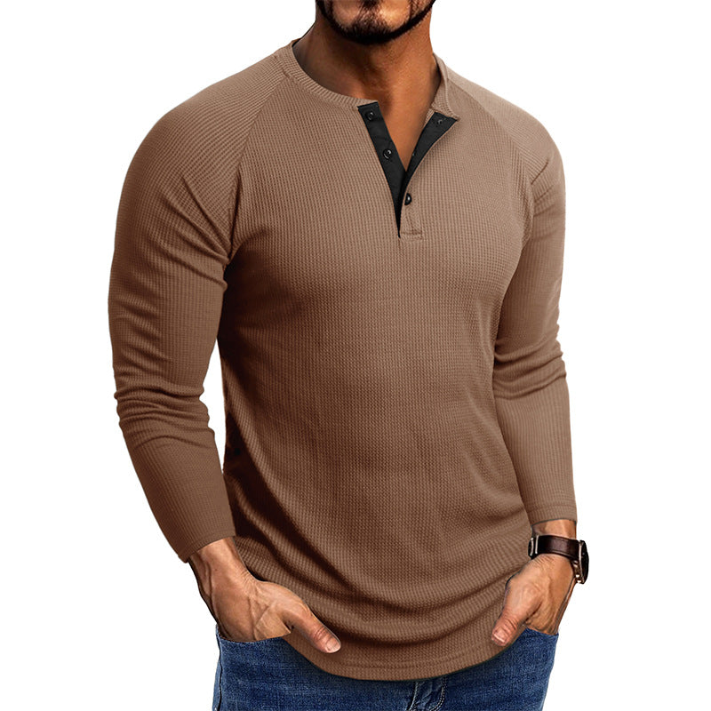 Herren Langarmshirt Modern mit Struktur Stoff und Knöpfen Elegant