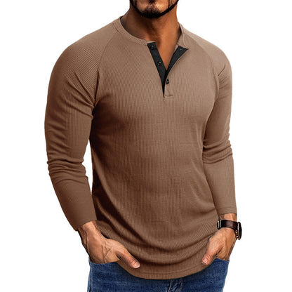 Herren Langarmshirt Modern mit Struktur Stoff und Knöpfen Elegant