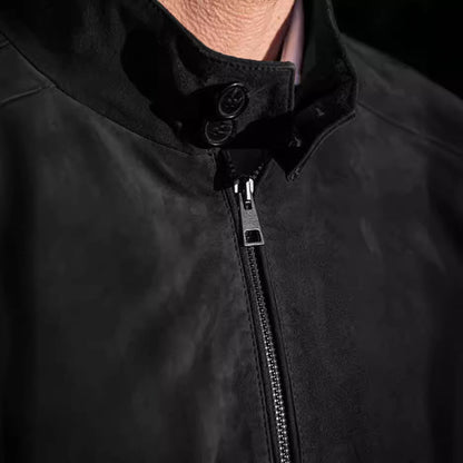 Herren Lederjacke Elegant Wildleder Schwarz