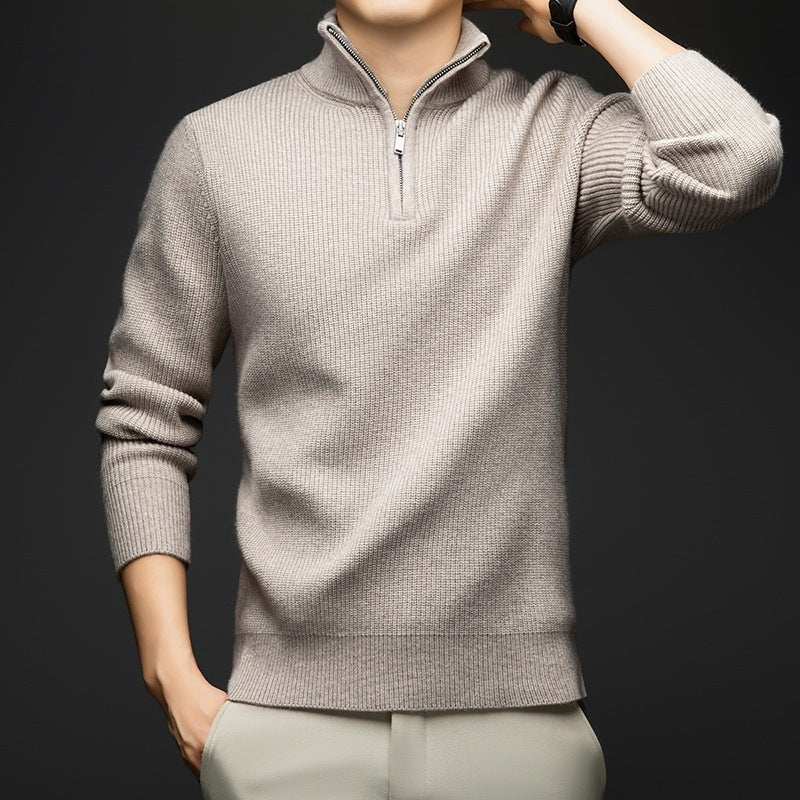 Herren Pullover Weich Wolle Eleganter Zip