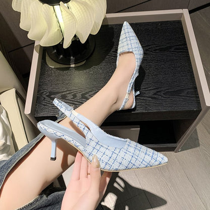 Damen Slingback Pumps Hochhackig Stoffmix Elegant