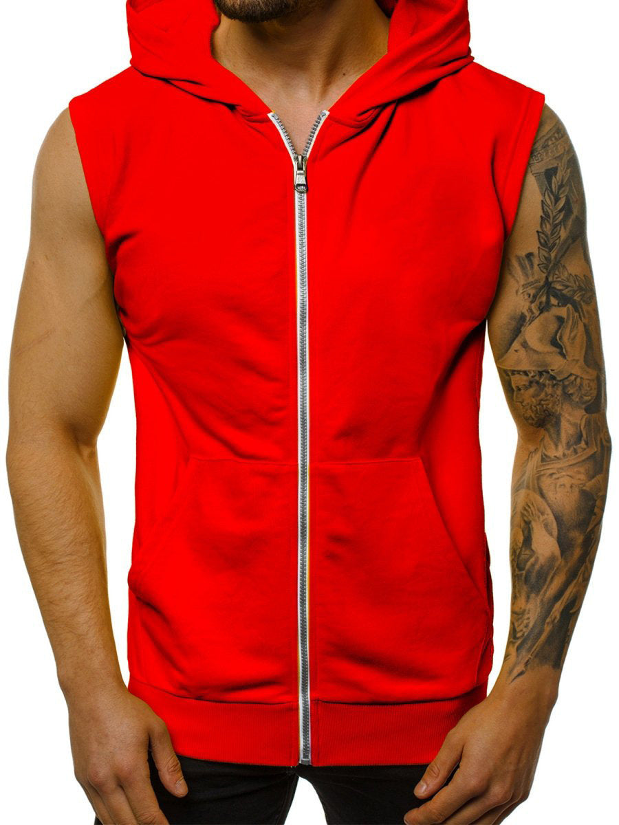 Herren Kapuzenpullover Ärmellos Reißverschluss Taschen Sportlich