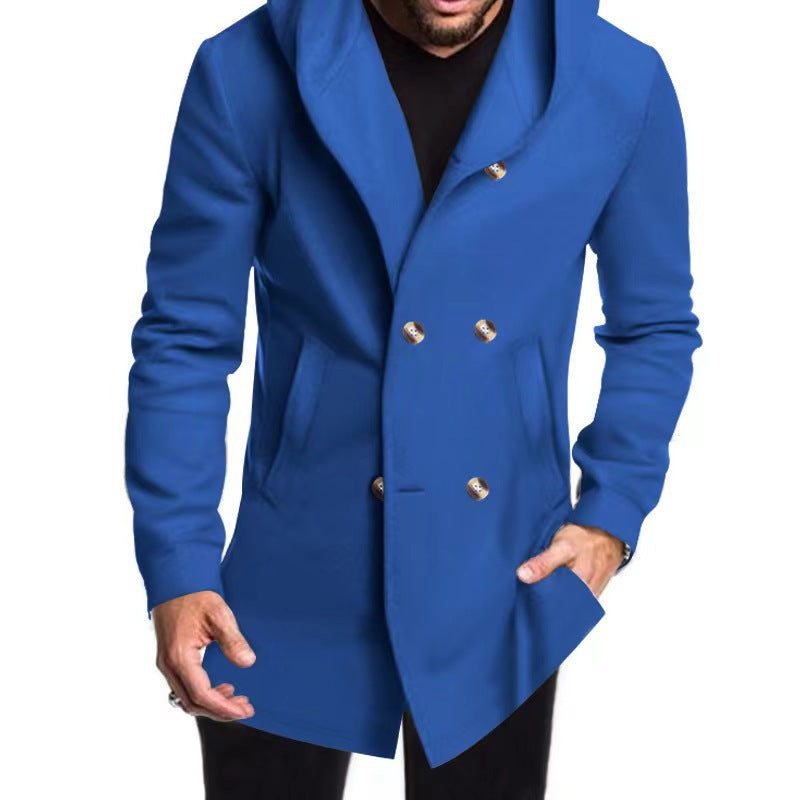 Herren Wintermantel Modern mit Kapuze und Doppelknopf
