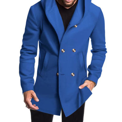 Herren Wintermantel Modern mit Kapuze und Doppelknopf