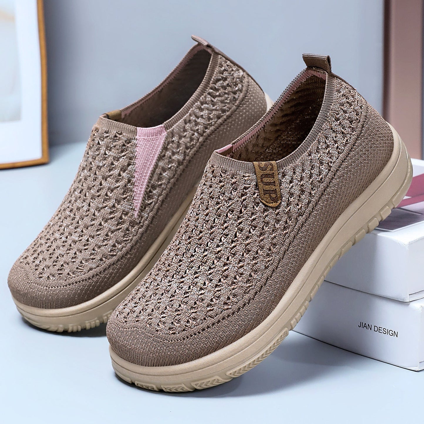Damen Sneaker Strickschuhe Elastisch Rutschfest