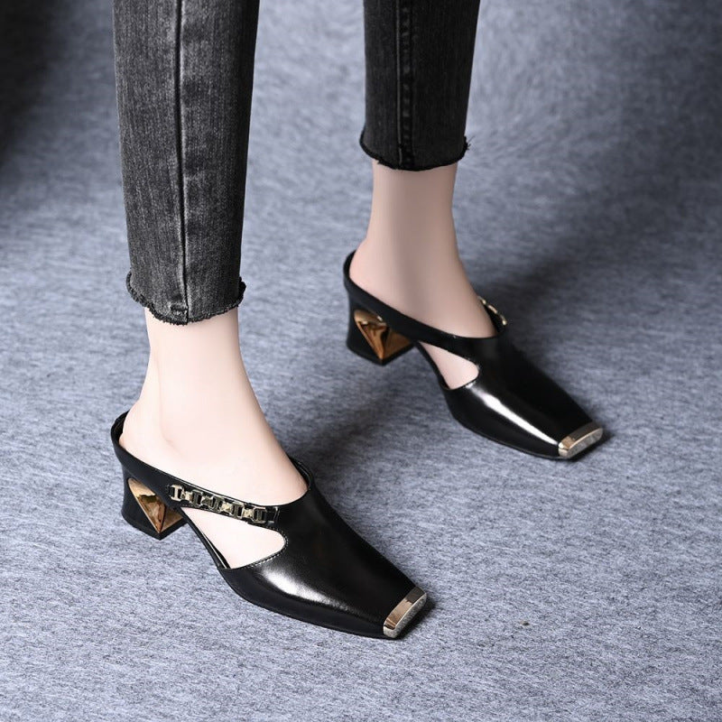 Damen High Heels Sling Pumps mit Blockabsatz und Riemchen Schwarz