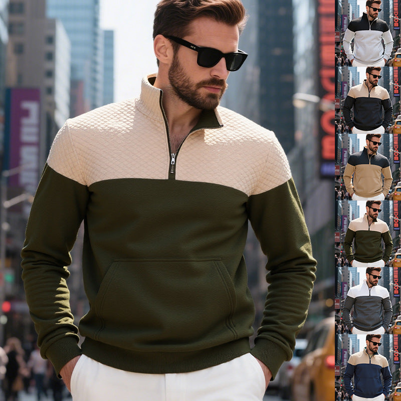 Herren Fleece Pullover Modern mit Hochkragen Schwarz
