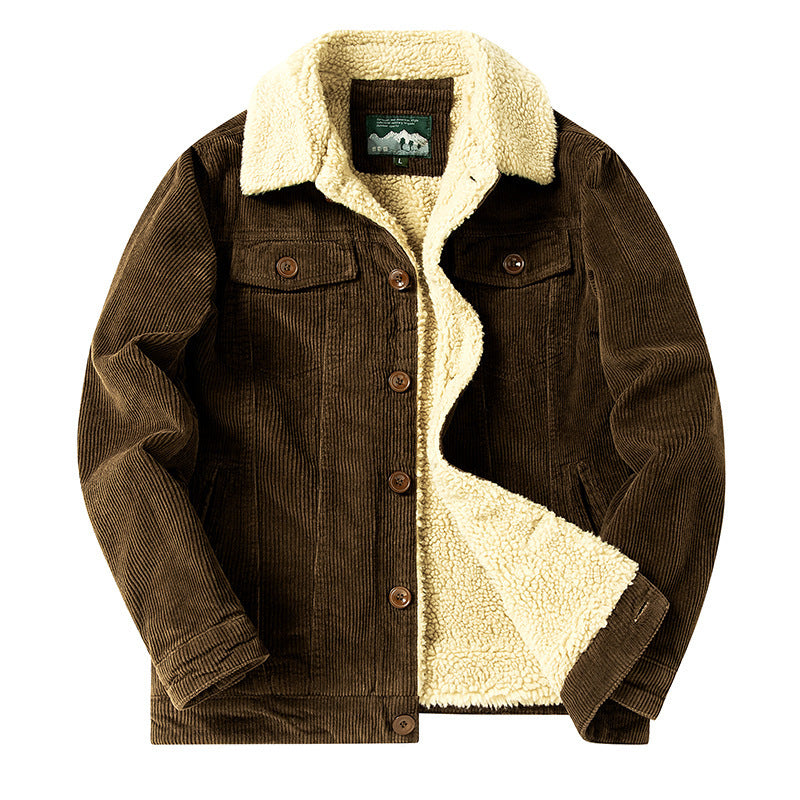 Herren Cordjacke Kuschelig Lederoptik Schmale Passform