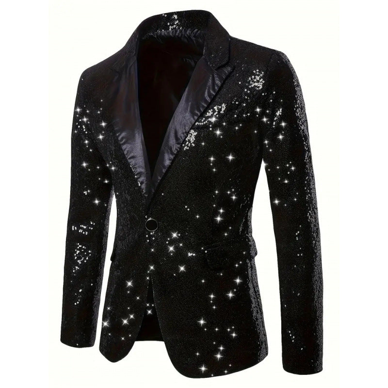 Herren Smokingjacke Glitzer Pailletten Elegant Schwarz