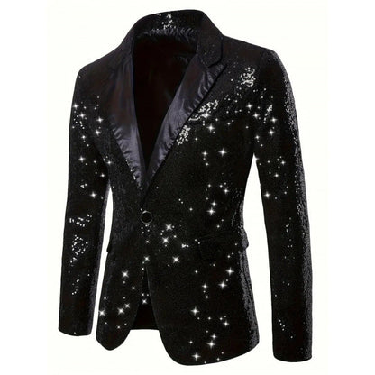 Herren Smokingjacke Glitzer Pailletten Elegant Schwarz