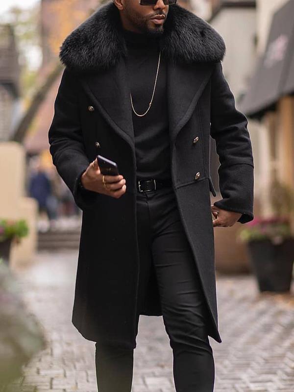 Herren Langmantel Eleganter Fellkragen Luxus Winter
