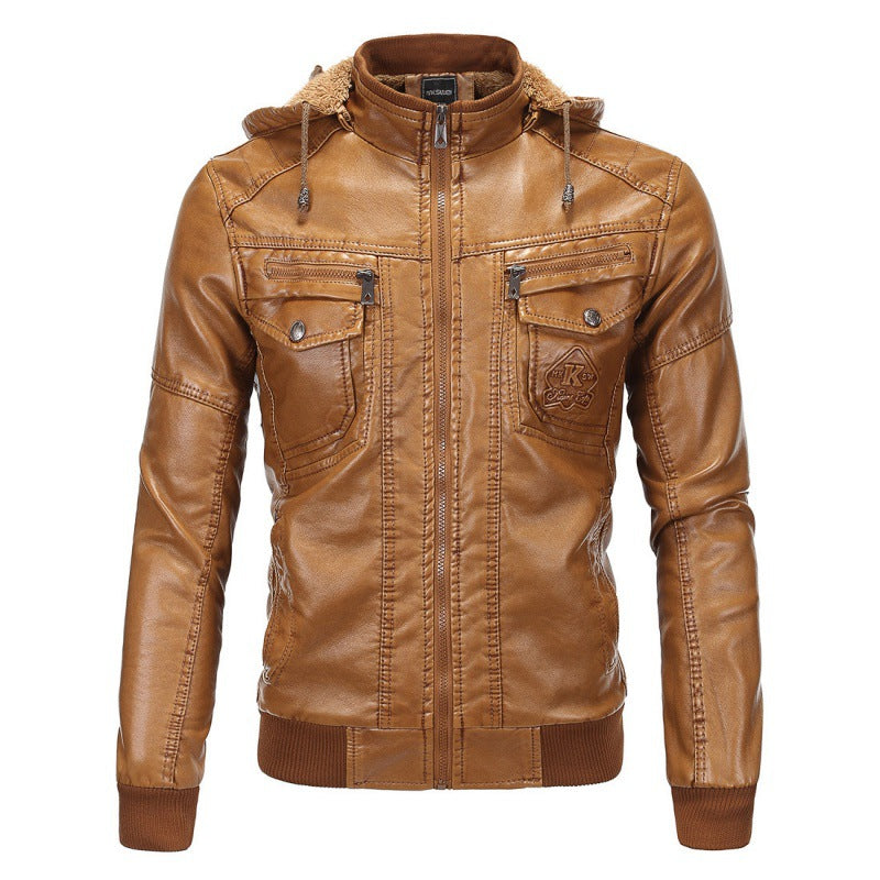 Lederjacke Herren Ledermantel mit Innenfutter und Taschen