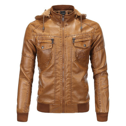 Lederjacke Herren Ledermantel mit Innenfutter und Taschen