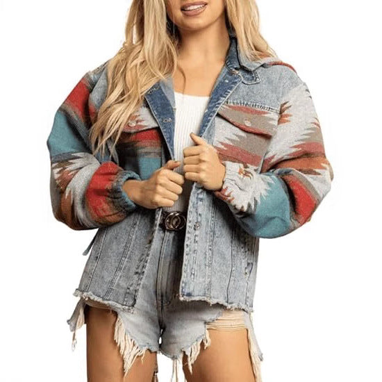 Damen Denimjacke Lässig Boho Kapuze Frauen