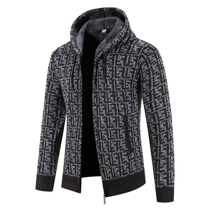 Herren Strickjacke Modern mit Kapuze und Muster