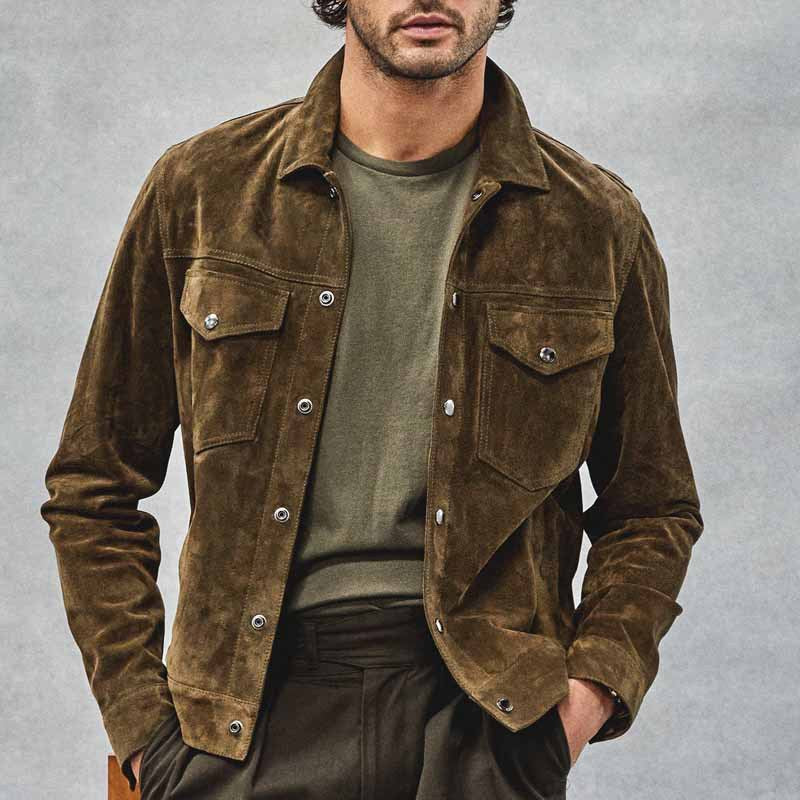 Herren Lederjacke Wildleder Elegant mit Brusttaschen - BerlinGlamour