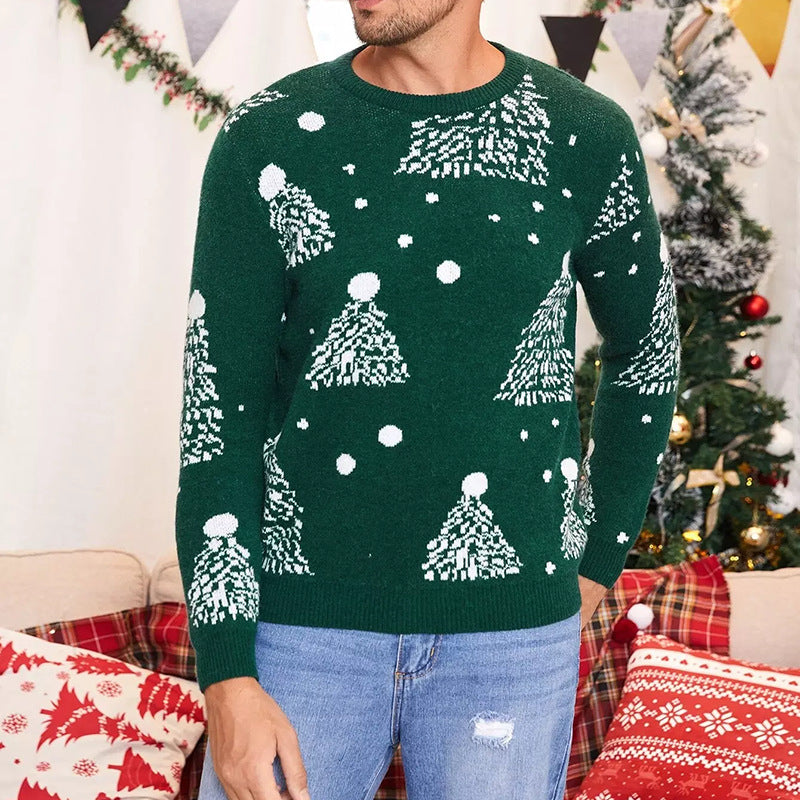 Weihnachtspullover Herren Festlich Tannenbaum Muster Rot - BerlinGlamour