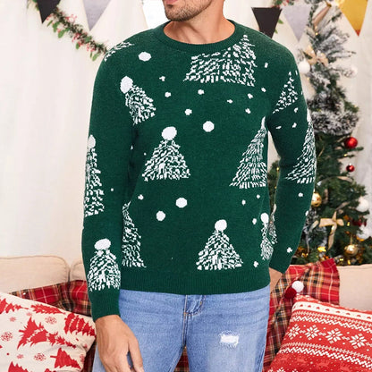 Weihnachtspullover Herren Festlich Tannenbaum Muster Rot - BerlinGlamour