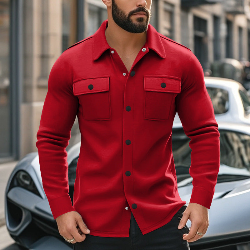 Herren Jacke Langarm Modern mit Brusttaschen und Knöpfen