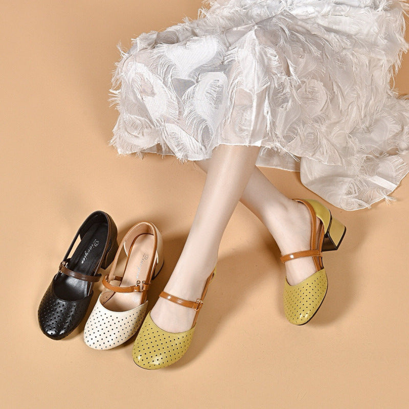 Damen Pumps Blockabsatz Perforiert Elegante Schuhe - BerlinGlamour