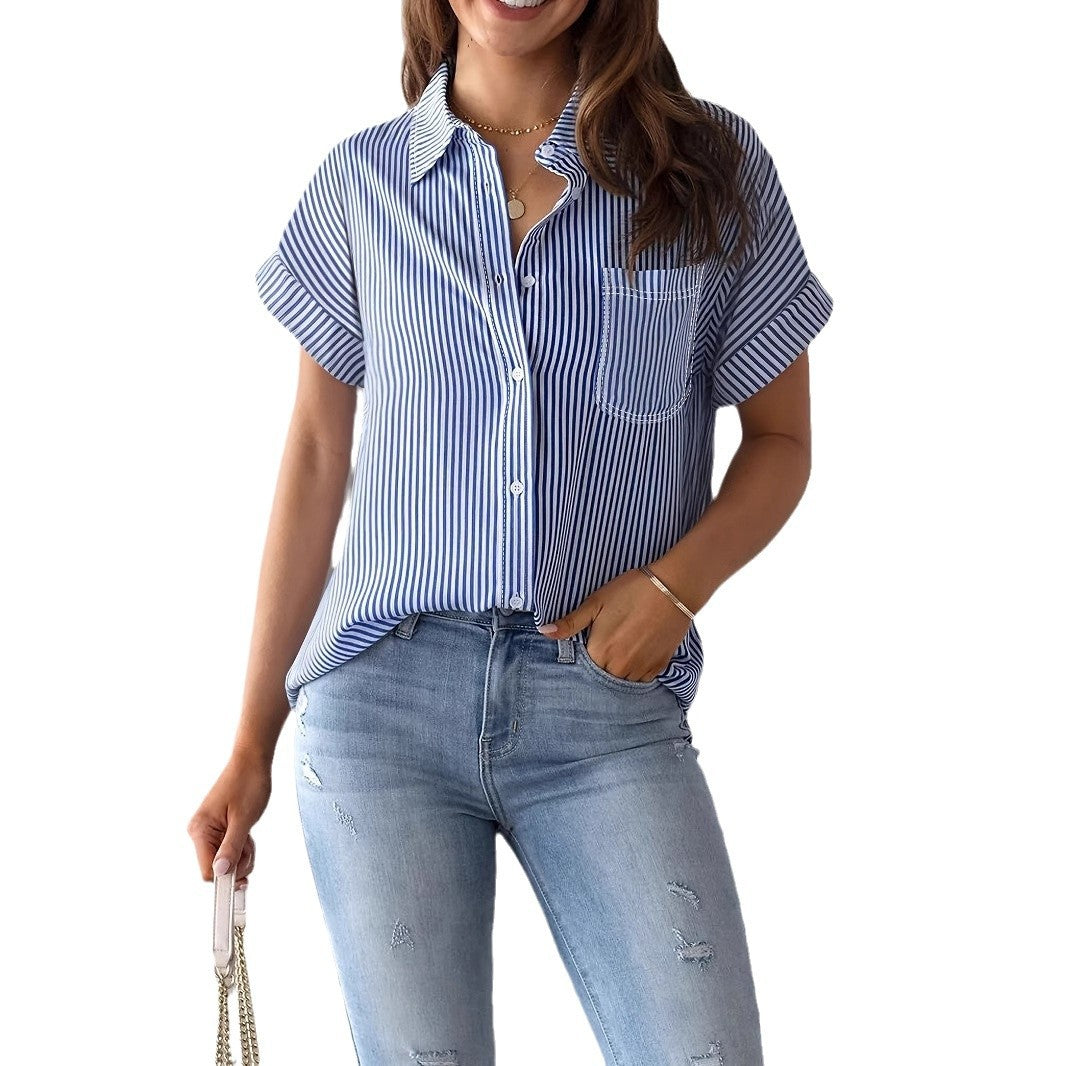 Elegante Damen Bluse Streifenlose Hemdbluse Lockere Passform