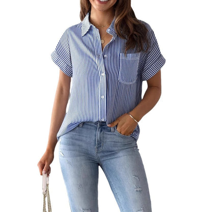 Elegante Damen Bluse Streifenlose Hemdbluse Lockere Passform