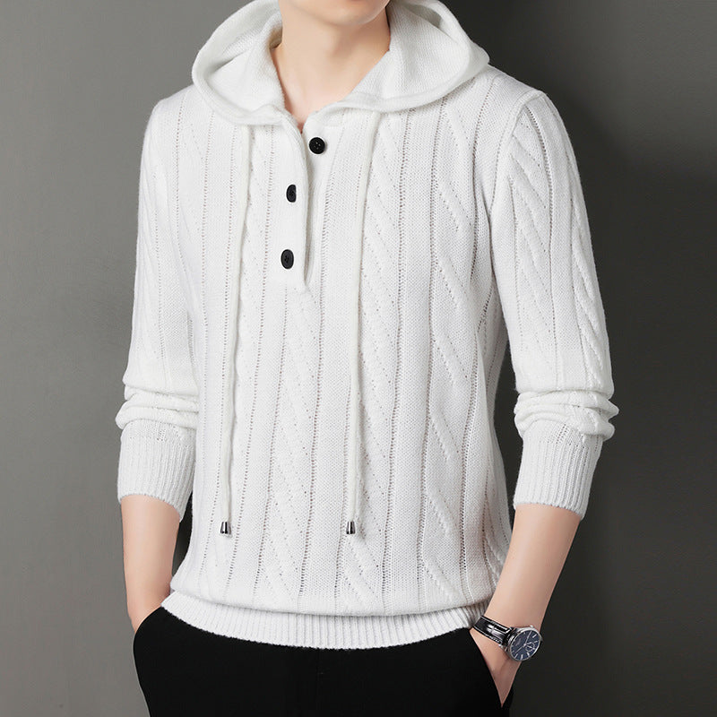 Herren Kapuzenpullover Strickoptik Grau Modern