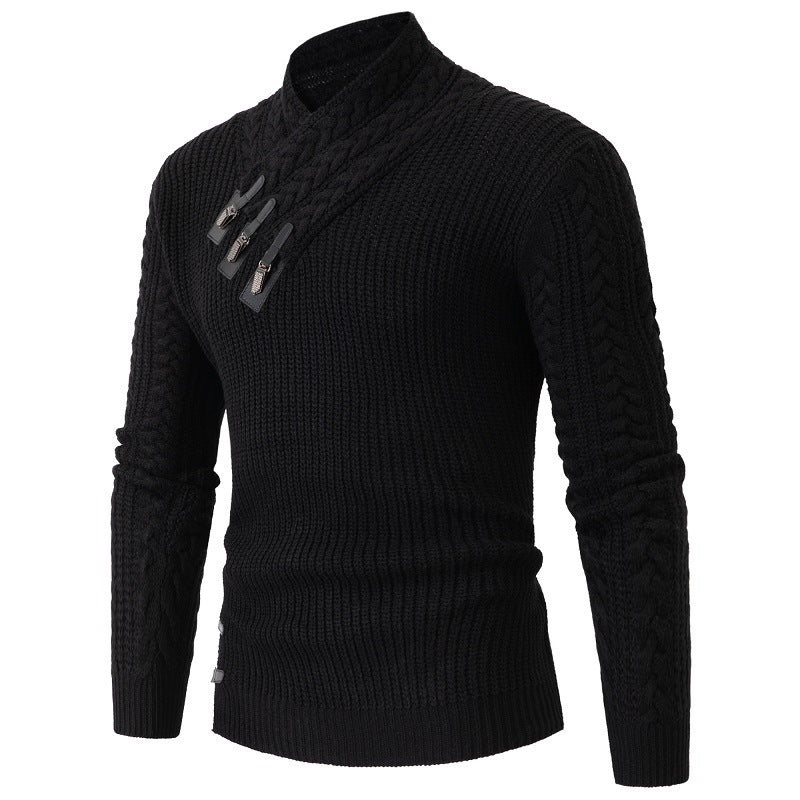Herren Strickpullover Eleganter Schalkragen Zopfmuster Modern