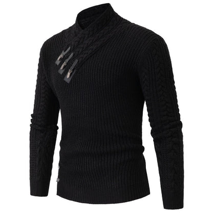 Herren Strickpullover Eleganter Schalkragen Zopfmuster Modern