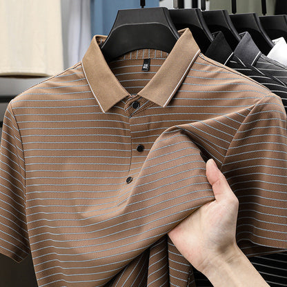 Herren Poloshirt Kurzarm Fein Streifenmuster Atmungsaktiv Modern