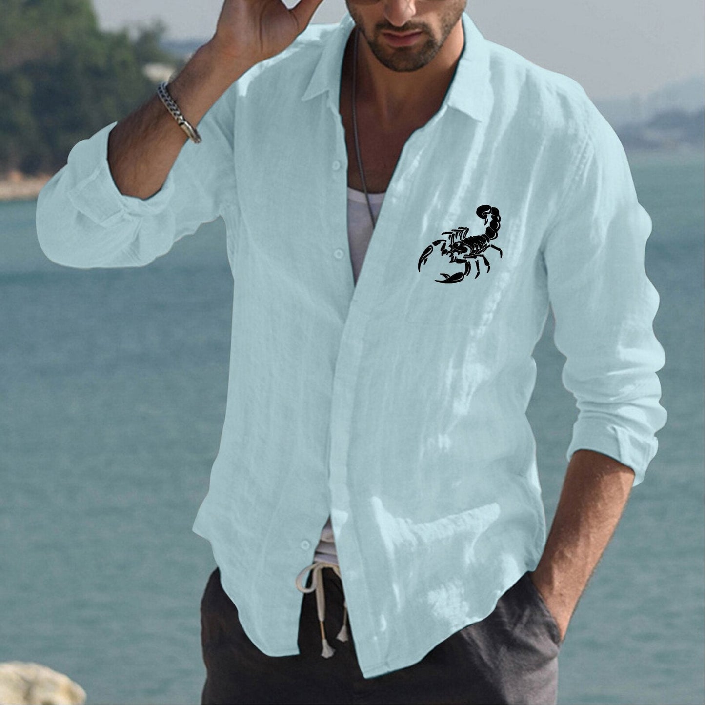 Herren Leinenhemd Sommerlich Bunt Modern