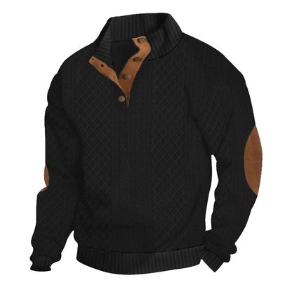 Herren Sweatshirt Strickmuster Leder Details Modern