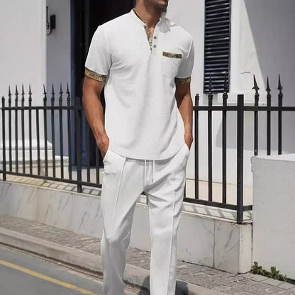Herren Outfit-Set Modisch mit Struktur-Oberteil und Lederhose