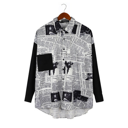 Herren Langarmhemd Zeitungsdruck Trendy Urban Style - BerlinGlamour