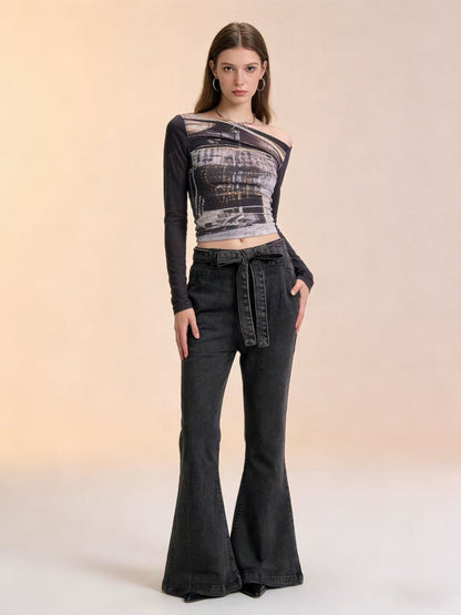 Damen Jeans Hoher Bund Stretch Flared Bequem