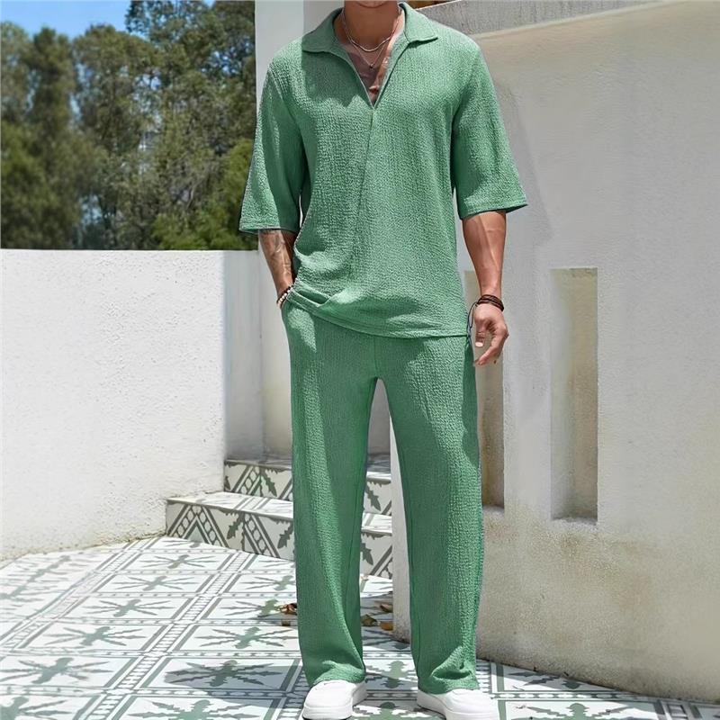 Herren Freizeit-Set mit Struktur-Oberteil und Weite Hosen Modern