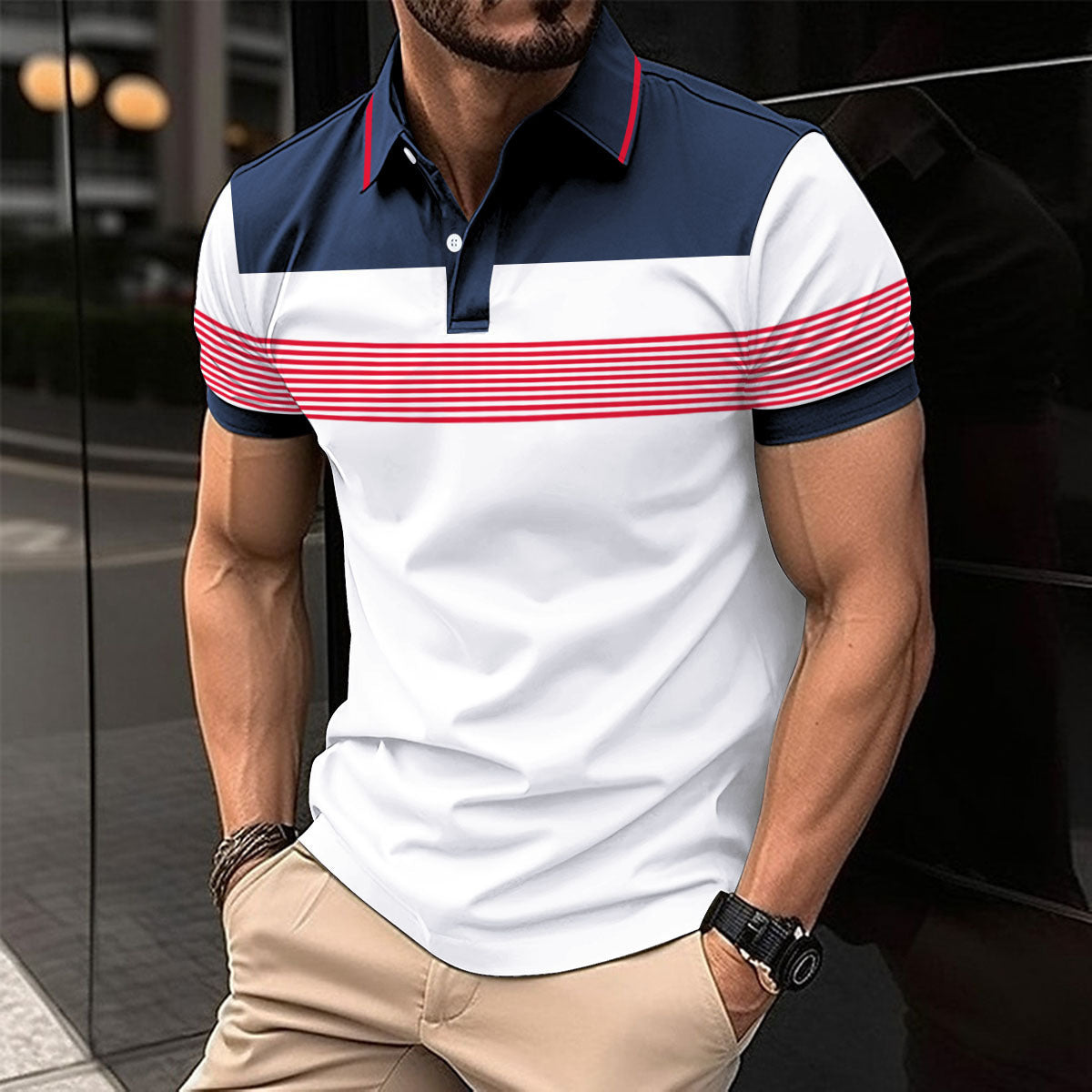 Herren Polo-Shirt Karomuster Modern Knopfleiste