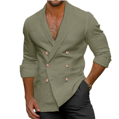 Herren Leinenjacke Elegant Mit Doppelter Knopfleiste Sommer
