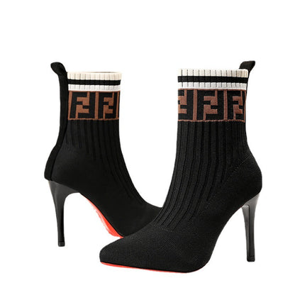 Damen Stiefel Elegante Absatzstiefel Mit Logo-Design
