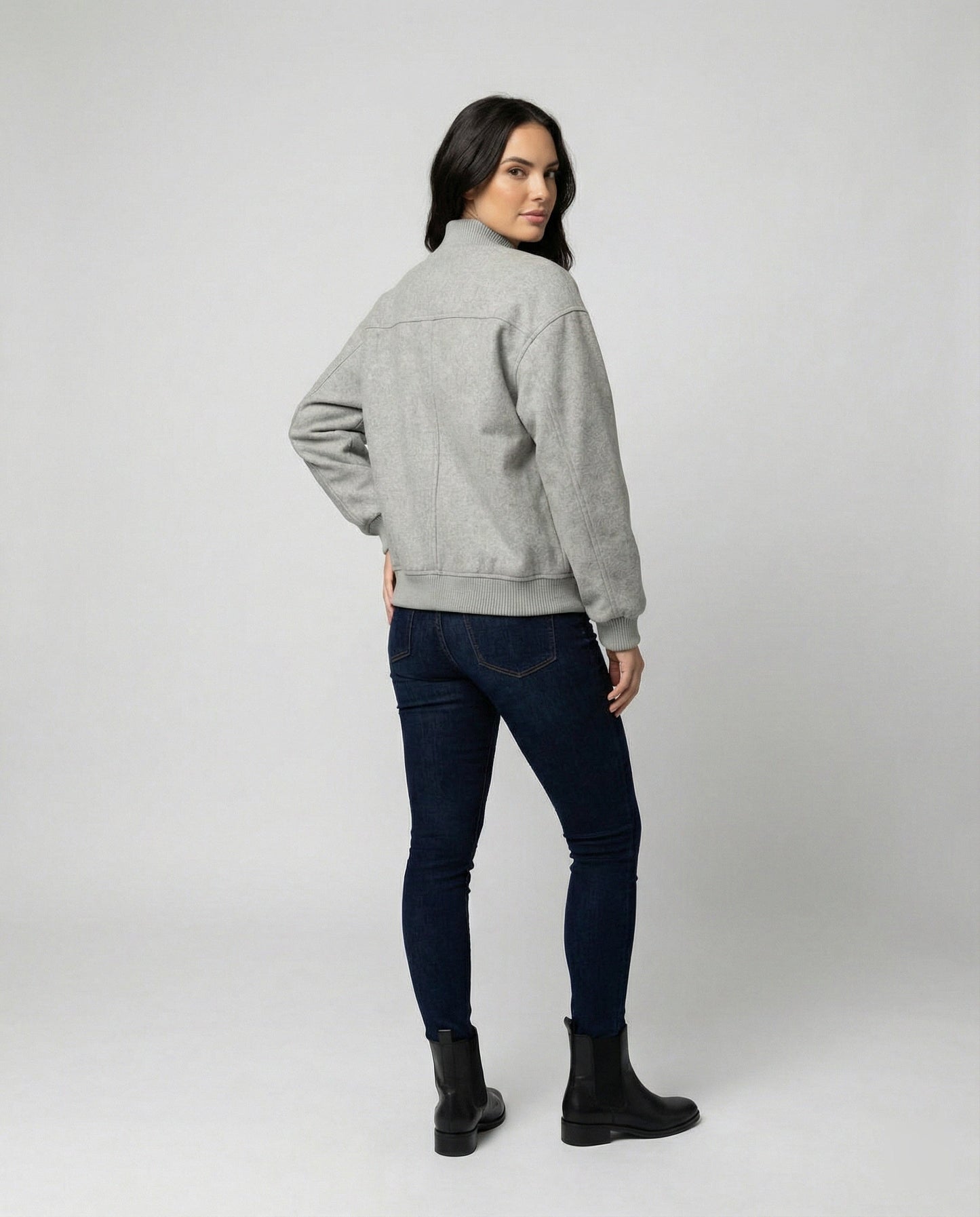 Damen Oversized Wolljacke Stehkragen Gerippter Saum Großmaß Damenjacke